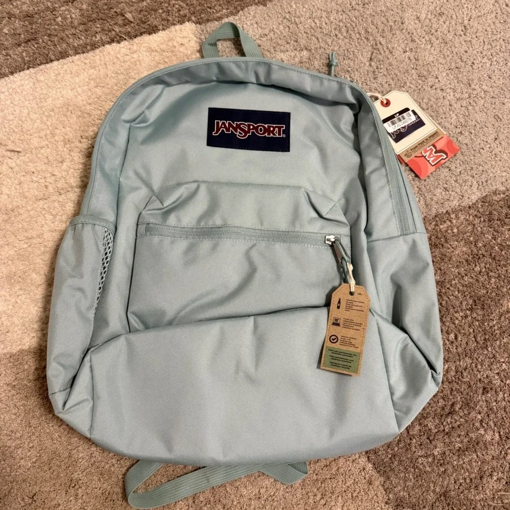 JanSport Cross Town Plus Backpack Faded Sage Green 15in Laptop Sleeve JS0A7ZNZLA